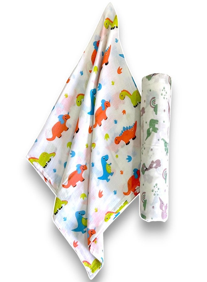 TEETAR Muslin Cotton Baby Swaddle Wraps - Pack of 2, Large 100x100 cm | Soft, Breathable & Lightweight Swaddle Blankets for Newborns | Multi-Use Baby Wraps, Elephant & Dinosaur Print - Image 2