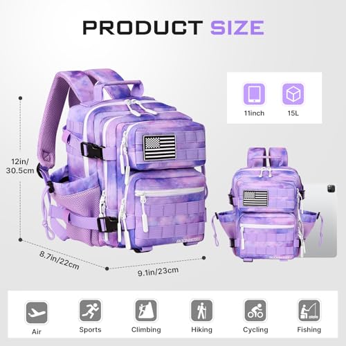 Boomistry 15L Mini Tactical Backpack Small Tactical Backpack for Women Military Backpack for Gym Hiking Daily Purple Nebula15L - Image 3