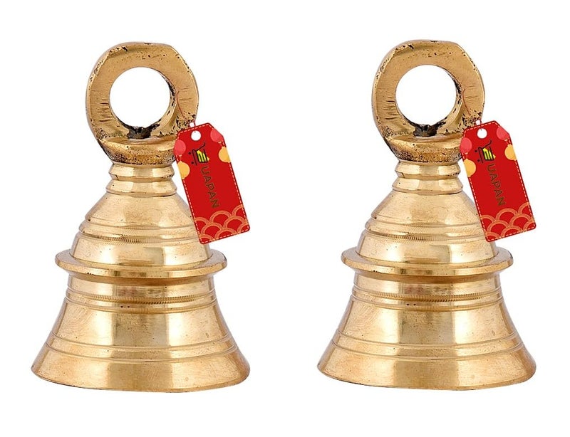 UAPAN Brass Hanging Bell for Festival Home Decoration with J hock (3 Inch, Pack of 2) - Image 1