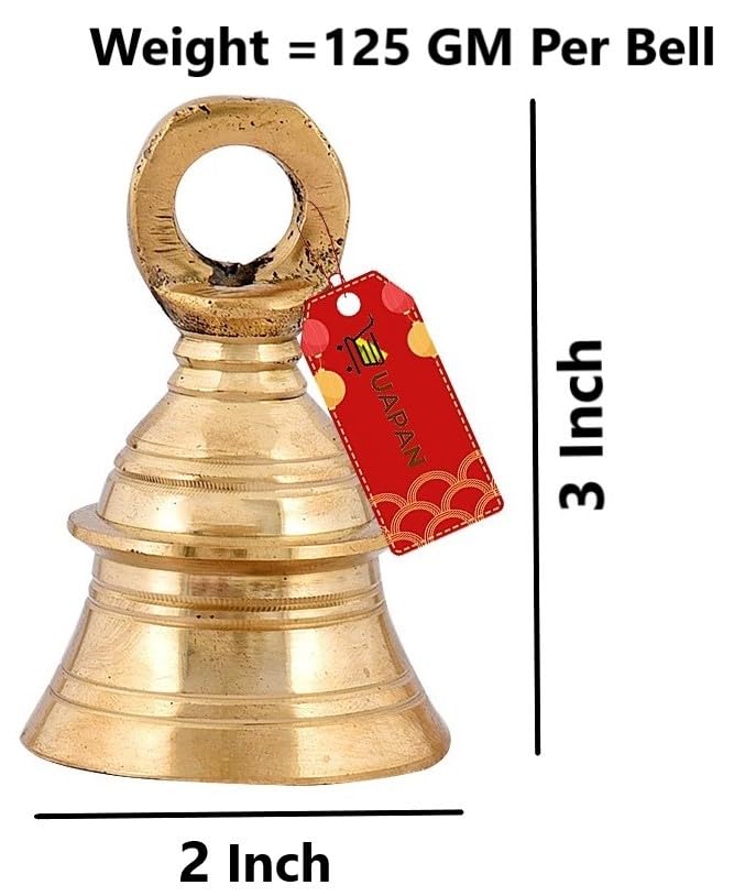 UAPAN Brass Hanging Bell for Festival Home Decoration with J hock (3 Inch, Pack of 2) - Image 2