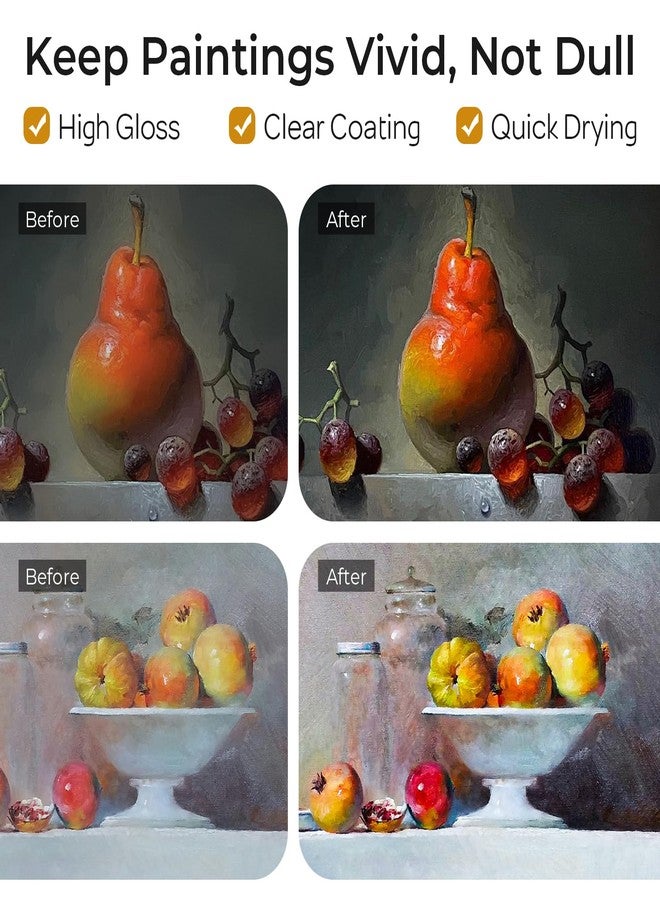 نيكبرو ورنيش نيكبرو اللامع للرسم بالأكريليك، ٨٫٤٥ أونصة، غير قابل للاصفرار، غير سام، مضاد للتشقق، ورنيش أكريليك شفاف، مناسب للفنانين المحترفين والهواة على الأعمال الفنية القماشية، طلاء أكريليك، خشب، لمسة نهائية شديدة اللمعان - Image 3