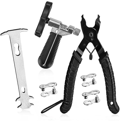 A AKRAF Bike Link Plier + Chain Breaker Splitter Tool + Chain Checker + 3 Pairs Bicycle Missing Links, Bike Link Opener Closer Plier Chain Cutter Connector Wear Indicator Tool (w/Silver Checker) - Image 1
