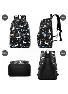 HALAMODO 3PCS School Backpack Set, Portable Unicorn Casual Daypack for Boys Girls, Students Shoulder Bag, Laptop Backpack, with Sling Crossbody Bag and Storage Book Bags, College Office Travel  - Image 3
