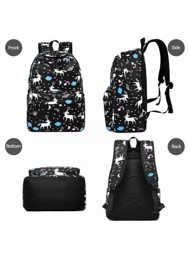 HALAMODO مجموعة حقيبة مدرسية 3 قطع، حقيبة يونيكورن محمولة عصرية للأولاد والبنات، حقيبة كتف للطلاب، حقيبة لابتوب، مع حقيبة كتف وحقيبة تخزين للكتب، للسفر إلى الكلية أو المكتب - Image 2