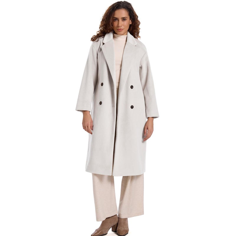 HOTIAN Women's Winter Wool Blend Coat Double Breasted Casual Notch Lapel Long Trench Overcoat Peacoat(Beige-XXL) - Image 5