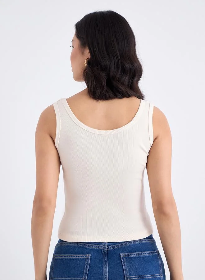 Styli Styli Off White Fitted Ribbed Tank