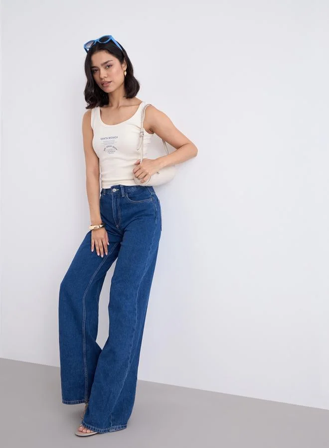 Styli Styli Off White Fitted Ribbed Tank