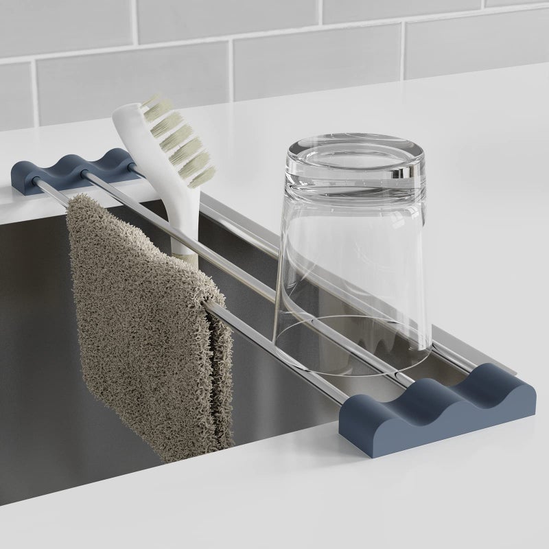 Tomorotec Adjustable OverTheSink Kitchen Rack for Dishcloths Sponges Bottles and Brushes  HeatResistant Stainless Steel with Slim Expandable Design and Multifunctional Silicone Holder
