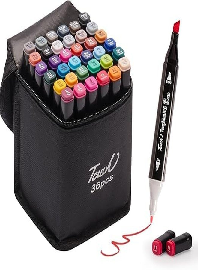 Brille Bee Dual Tip Colorful Art Markers Sketch Pens 36 Colors With Carrying Case For Painting Sketching Calligraphy Drawing -Twin Head Permanent Colouring Marker Pens For Kids Adult, Multicolor (36 Colour Pen) - Image 1
