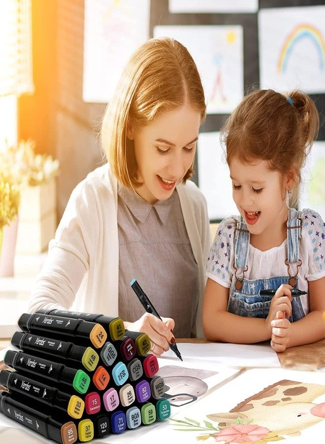 Brille Bee Dual Tip Colorful Art Markers Sketch Pens 36 Colors With Carrying Case For Painting Sketching Calligraphy Drawing -Twin Head Permanent Colouring Marker Pens For Kids Adult, Multicolor (36 Colour Pen) - Image 2