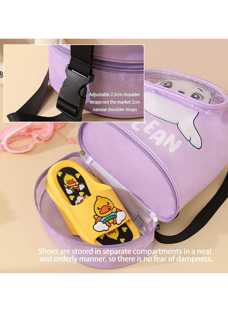 CMGTYYD. حقيبة ظهر للسباحة الجافة المبللة للسباحين، حقيبة ظهر رياضية للسباحة، حقيبة ظهر رياضية للسباحة، حقيبة ظهر رياضية للسباحة مقاومة للماء برباط، حقيبة ظهر رياضية للحيوانات الكرتونية اللطيفة باللون الأرجواني الفاتح، للسباحة والصالة الرياضية ومعدات التمرين - Image 2