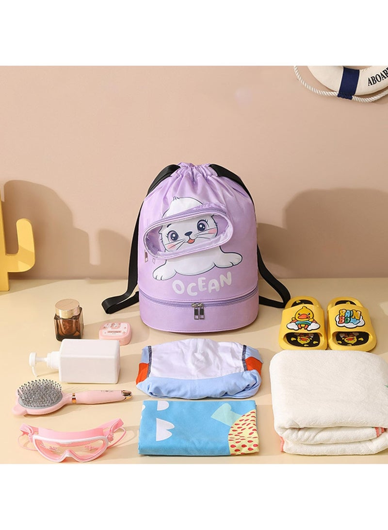 CMGTYYD. حقيبة ظهر للسباحة الجافة المبللة للسباحين، حقيبة ظهر رياضية للسباحة، حقيبة ظهر رياضية للسباحة، حقيبة ظهر رياضية للسباحة مقاومة للماء برباط، حقيبة ظهر رياضية للحيوانات الكرتونية اللطيفة باللون الأرجواني الفاتح، للسباحة والصالة الرياضية ومعدات التمرين - Image 4