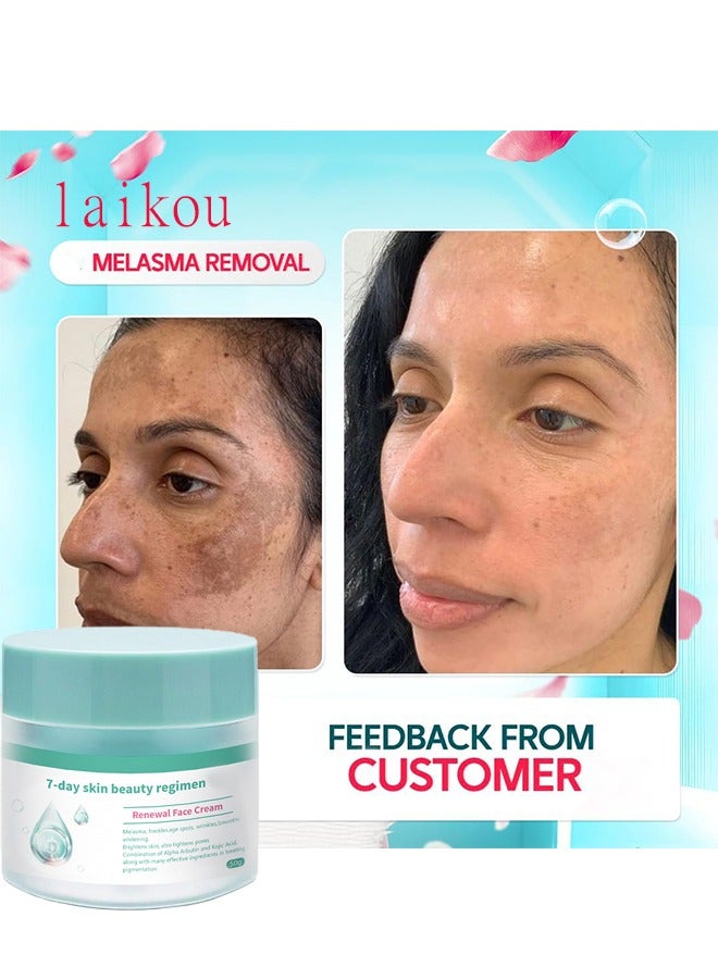 Laikou Renewal Face Cream 7Day Skin Beauty Regimen Melasma，Freckles Age Spots，Wrinkles Smoother ,Dark Spots Cream, for Melasma and Freckles Treatment for All Skin Types,Anti-wrinkle Face Cream - Image 2