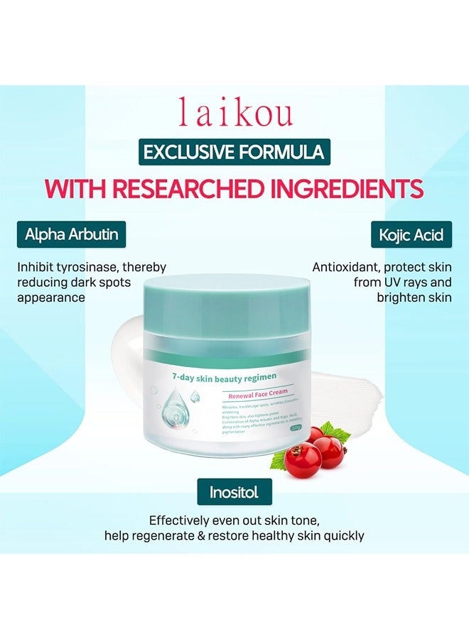 Laikou Renewal Face Cream 7Day Skin Beauty Regimen Melasma，Freckles Age Spots，Wrinkles Smoother ,Dark Spots Cream, for Melasma and Freckles Treatment for All Skin Types,Anti-wrinkle Face Cream - Image 4