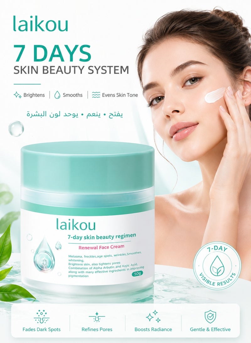 Laikou Renewal Face Cream 7Day Skin Beauty Regimen Melasma，Freckles Age Spots，Wrinkles Smoother ,Dark Spots Cream, for Melasma and Freckles Treatment for All Skin Types,Anti-wrinkle Face Cream - Image 1