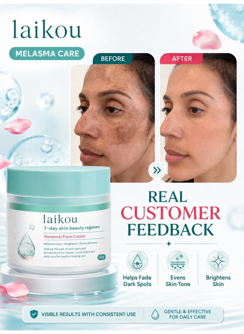 Laikou Renewal Face Cream 7Day Skin Beauty Regimen Melasma，Freckles Age Spots，Wrinkles Smoother ,Dark Spots Cream, for Melasma and Freckles Treatment for All Skin Types,Anti-wrinkle Face Cream - Image 2