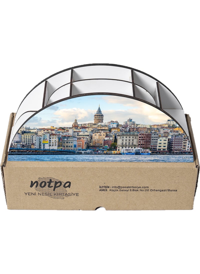 KutuTR Wooden Vip Istanbul Model Rainbow Ruler Desktop Pen Holder Organizer with Mounted Box  - Image 4