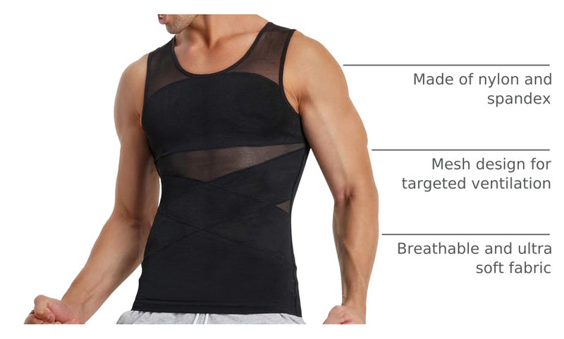 TAILONG Men's Compression Shirt for Body Shaper Slimming Vest Tight Tummy Underwear Tank Top (Black, Small) - Image 4