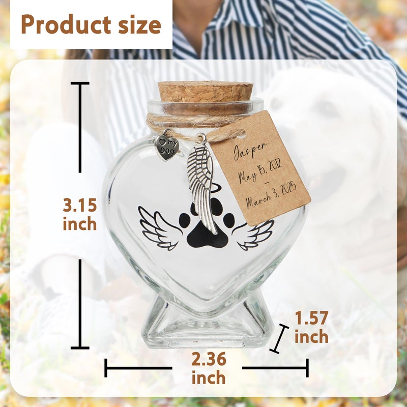 HAMUIERS Pet Memorial Gift for Loss of Dog or Cat, Heart Shape Glass Jar & Bottle for Fur, Hair, Whiskers or Ashes Keepsake Urn with Cork Top, Charms for Cute Rainbow Bridge Memorial, Dog - Image 2
