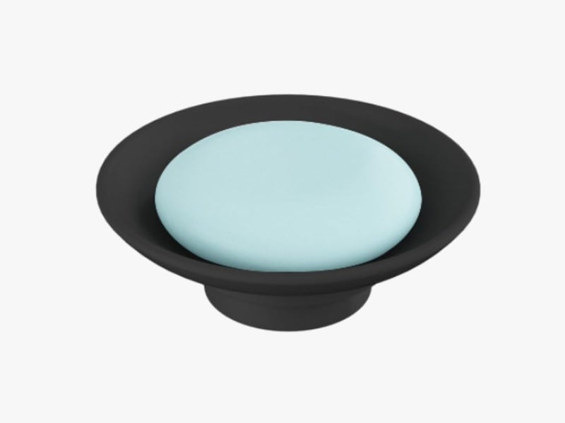 RAYNO Round Soap Dish with Holder Soap Dish Wall Mount Soap Dish for Bathroom Or Kitchen Soap Holder & Dish for Bathroom, Kitchen & Wash Basin (Black) - Image 1