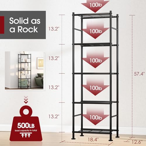 Sakugi Storage Shelves 5 Tier Shelf Organizer Heavy Duty Garage Shelving Unit with Leveling Feet Stable Metal Shelves Organizer for Pantry Kitchen and Closet 184 W x 126 D x 574 H Black - Image 3