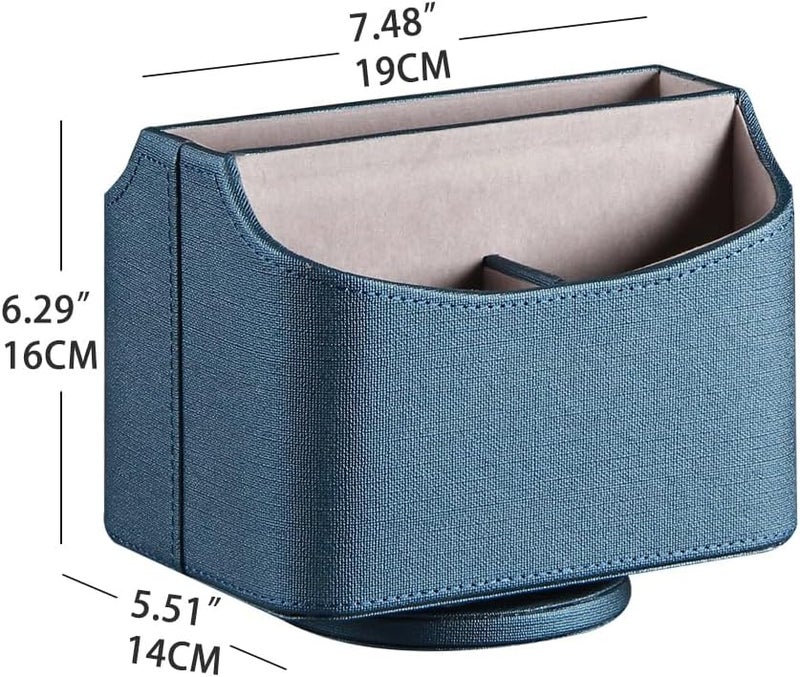 PUSU Remote Control Holder PU Leather 360 Degrees Rotatable Desktop Supply Organizer Storage Box for Controllers Media Stationery Nightstand TV Caddy E-reader iPad Phone Pen/Pencil Cosmetic - Image 2