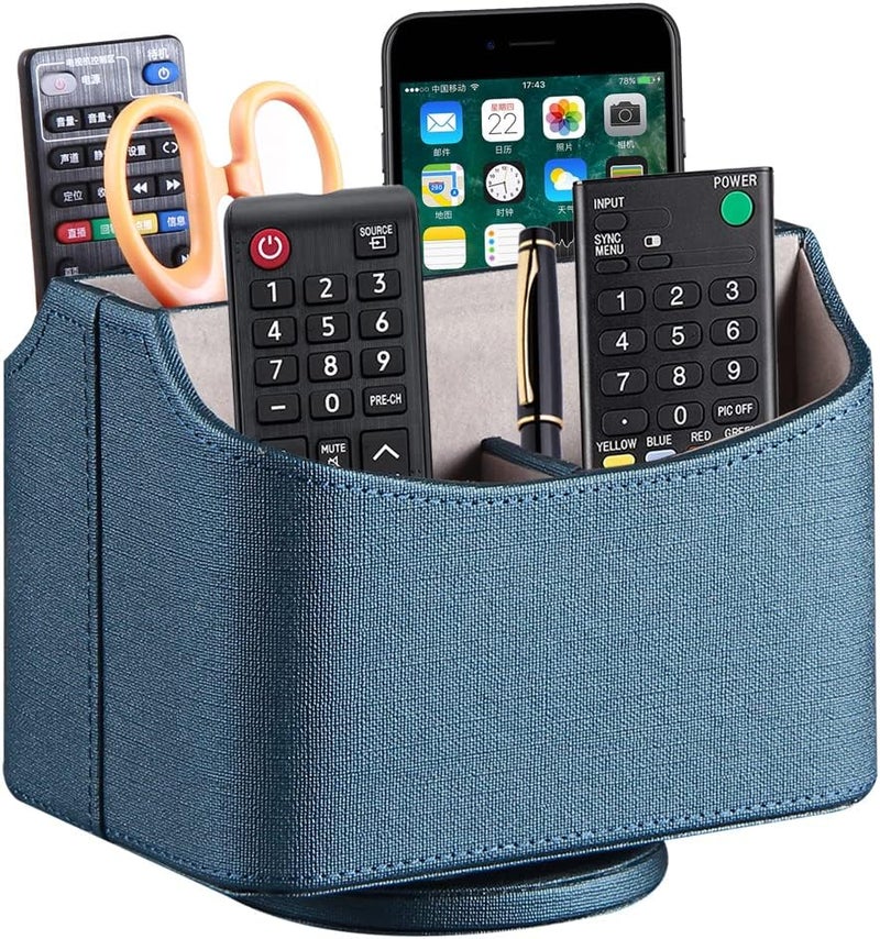 PUSU Remote Control Holder PU Leather 360 Degrees Rotatable Desktop Supply Organizer Storage Box for Controllers Media Stationery Nightstand TV Caddy E-reader iPad Phone Pen/Pencil Cosmetic - Image 1