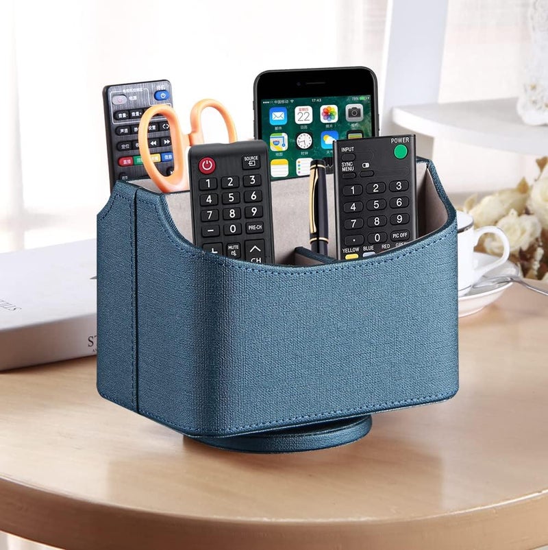PUSU Remote Control Holder PU Leather 360 Degrees Rotatable Desktop Supply Organizer Storage Box for Controllers Media Stationery Nightstand TV Caddy E-reader iPad Phone Pen/Pencil Cosmetic - Image 3