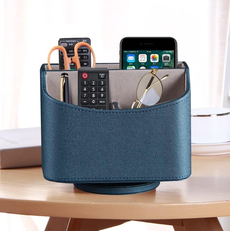 PUSU Remote Control Holder PU Leather 360 Degrees Rotatable Desktop Supply Organizer Storage Box for Controllers Media Stationery Nightstand TV Caddy E-reader iPad Phone Pen/Pencil Cosmetic - Image 4