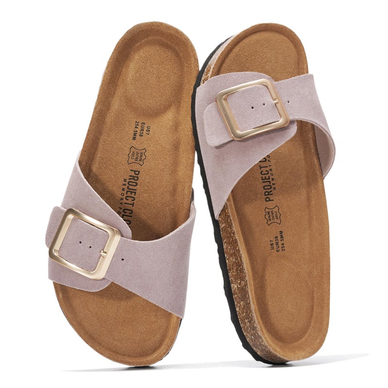 Project Cloud 100% Genuine Leather Sandals Women Dressy Beach Essentials Slides for Women Footwear-Lightweight with Memory Foam Insole Sandals for Women 2026-Womens Slides (Ibiza, BLUSHSUEDE,8M)