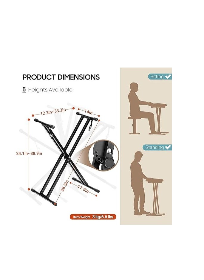 Megarya Adjustable Keyboard Stand Double Braced X Style Digital Piano Stand with Locking Straps for 61 76 88 Keys Double Braced Support Legs with Locking Strap  - Image 2