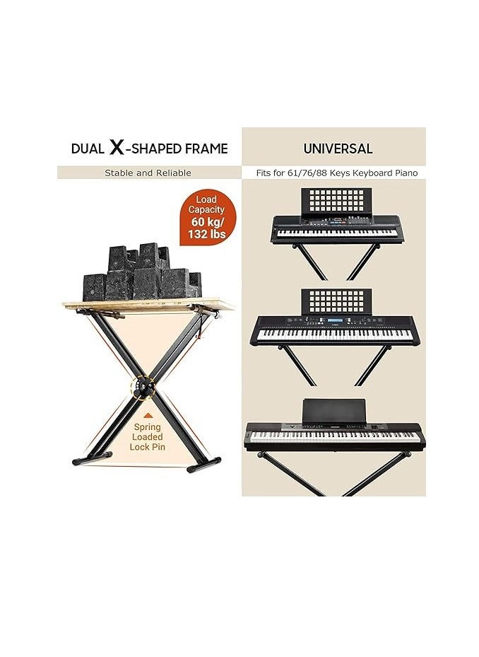 Megarya Adjustable Keyboard Stand Double Braced X Style Digital Piano Stand with Locking Straps for 61 76 88 Keys Double Braced Support Legs with Locking Strap  - Image 4