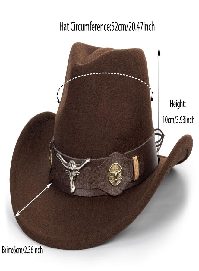 Mealah Western Cowboy Cowgirl Hat for Kids Boys Girls Felt Fedora Hats (for Kids 3-6 Years) (US, Age, 4 Years, 8 Years, Coffee with Bull Head Belt) - Image 2