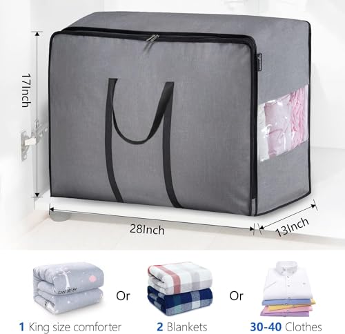 MISSLO Thick Over Size Storage Bag, Folding Organizer Bag, Under Bed Storage, College Carrying Bag for Bedding Comforters, Blanket, Clothes (Grey) - Image 2