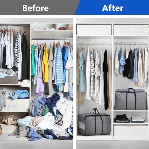 MISSLO Thick Over Size Storage Bag, Folding Organizer Bag, Under Bed Storage, College Carrying Bag for Bedding Comforters, Blanket, Clothes (Grey) - Image 3