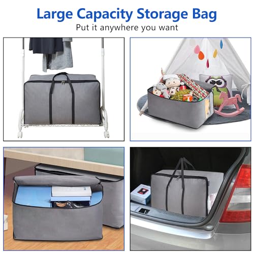 MISSLO Thick Over Size Storage Bag, Folding Organizer Bag, Under Bed Storage, College Carrying Bag for Bedding Comforters, Blanket, Clothes (Grey) - Image 4