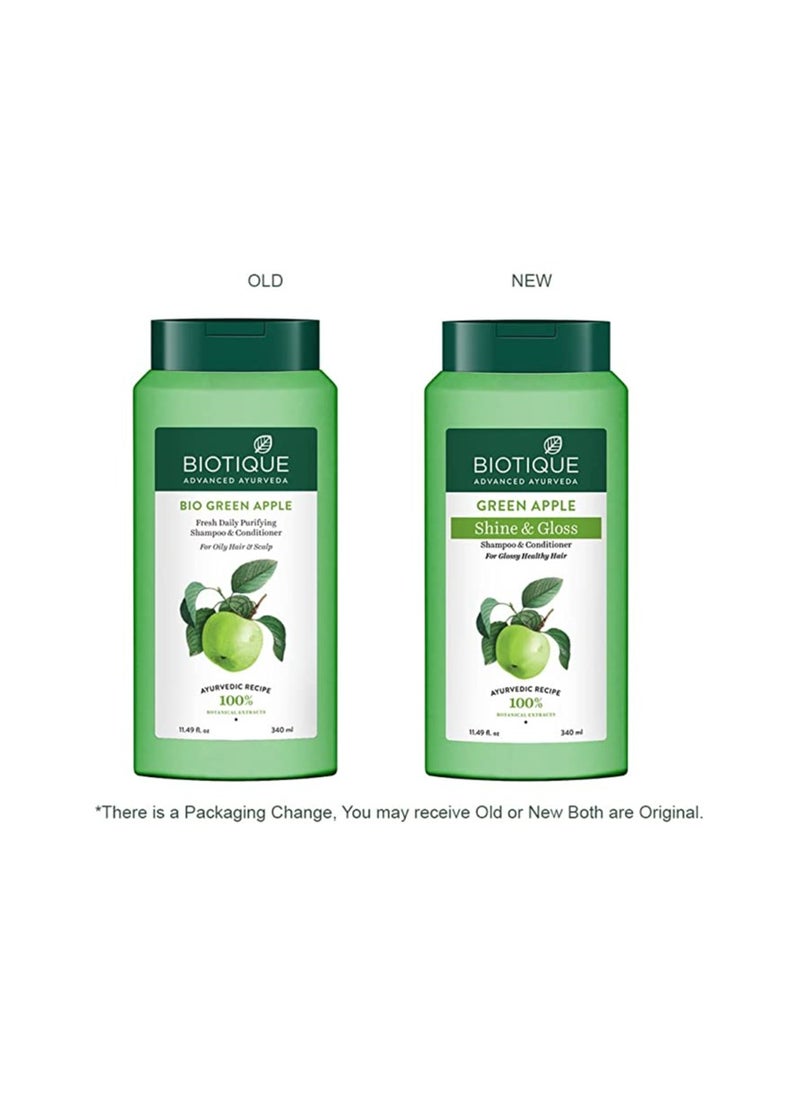 Biotique Biotique  Green Apple Fresh Daily Purifying Shampoo And Conditioner For Oily Scalp And Hair, 340Ml, Multi  - Image 3