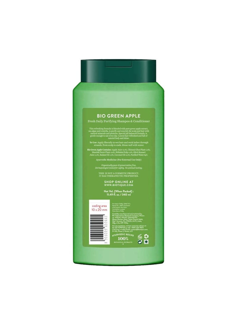 Biotique Biotique  Green Apple Fresh Daily Purifying Shampoo And Conditioner For Oily Scalp And Hair, 340Ml, Multi  - Image 2