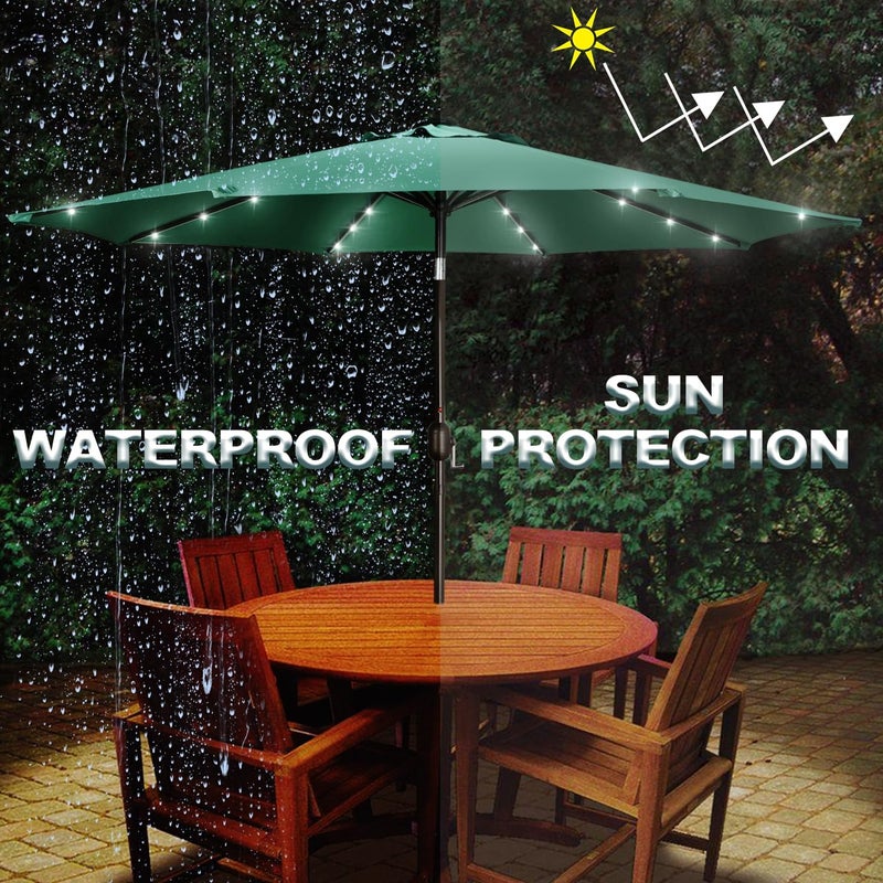 Blissun 9 ft Solar Umbrella, Patio Umbrella with 32 LED Lights, Outdoor Table Market Umbrella for Garden, Deck, Backyard (Seaglass) - Image 5
