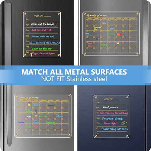 WALGLASS Acrylic Calendar for Fridge, 8.5"x11" Gold Weekly Clear Acrylic Magnetic Dry Erase Board for Refrigerator, Set of 2 Stronger-Magnetic Reusable Fridge Planner, Includes 8 Liquid Chalk Markers - Image 5