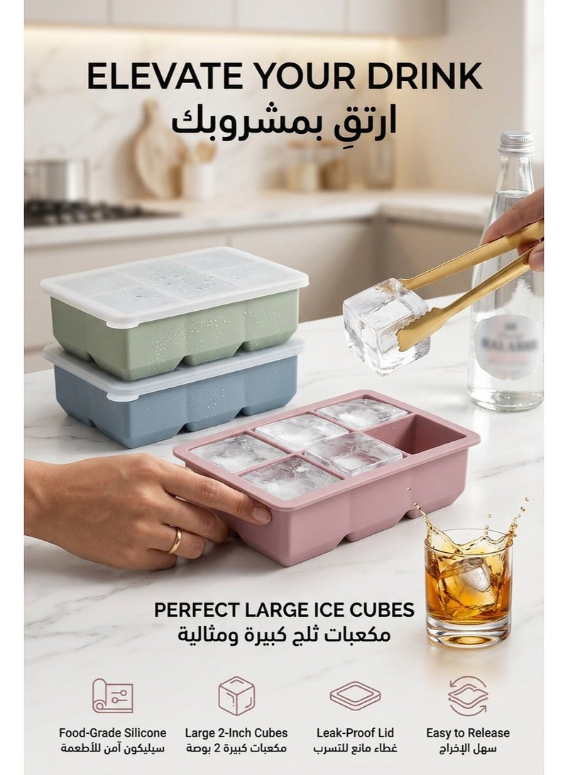 صينية مكعبات ثلج سيليكونية مكونة من 3 قطع، مصنوعة من سيليكون آمن غذائيًا، بغطاء محكم الإغلاق وسعة كبيرة للتجميد السريع، مناسبة لمحبي المشروبات الباردة، والتجمعات المنزلية، والفنادق، والمقاهي، وتحضير طعام الأطفال. - Image 1