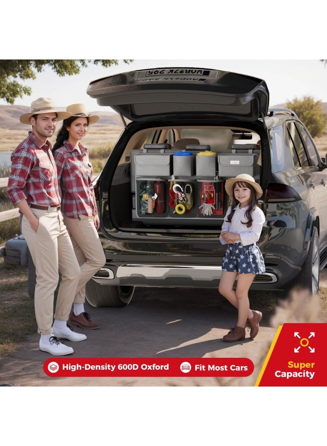 SURDOCA Car Trunk Organizer 3Rd Gen 7 Times Upgrade Auto Backseat Hanging Organizer Car Trunk Tidy Storage Bag With Lids Car Interior Accessories Space Saving Expert Grey  - Image 2