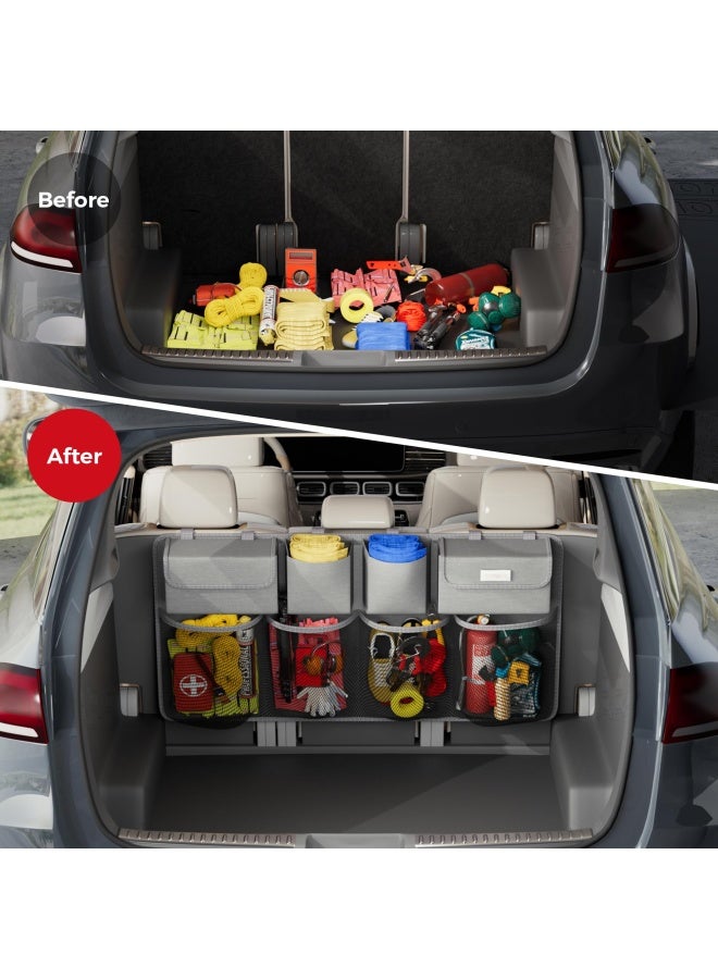 SURDOCA Car Trunk Organizer 3Rd Gen 7 Times Upgrade Auto Backseat Hanging Organizer Car Trunk Tidy Storage Bag With Lids Car Interior Accessories Space Saving Expert Grey  - Image 4