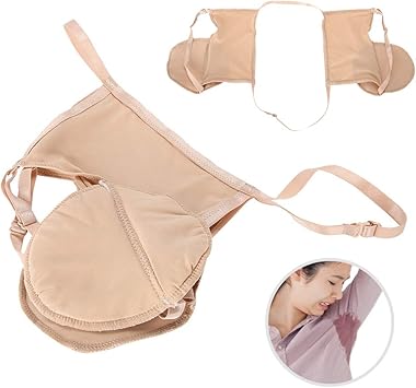 Betued Reusable Underarm Sweat Pads Cotton Armpit Sweat Guard Pads Skin Color Underarm Absorbent Pads Bra Sweatproof Armpit Pads With Adjustable Elastic Shoulder Strap Sweat Free Armpit Protection - Image 2