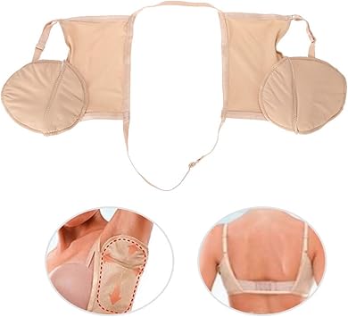 Betued Reusable Underarm Sweat Pads Cotton Armpit Sweat Guard Pads Skin Color Underarm Absorbent Pads Bra Sweatproof Armpit Pads With Adjustable Elastic Shoulder Strap Sweat Free Armpit Protection - Image 4
