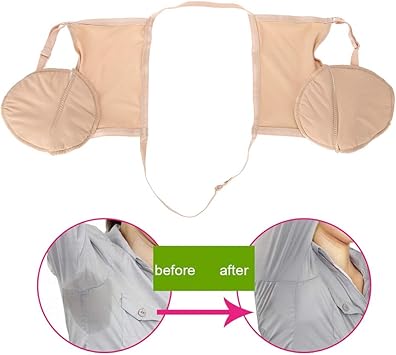Betued Reusable Underarm Sweat Pads Cotton Armpit Sweat Guard Pads Skin Color Underarm Absorbent Pads Bra Sweatproof Armpit Pads With Adjustable Elastic Shoulder Strap Sweat Free Armpit Protection - Image 3