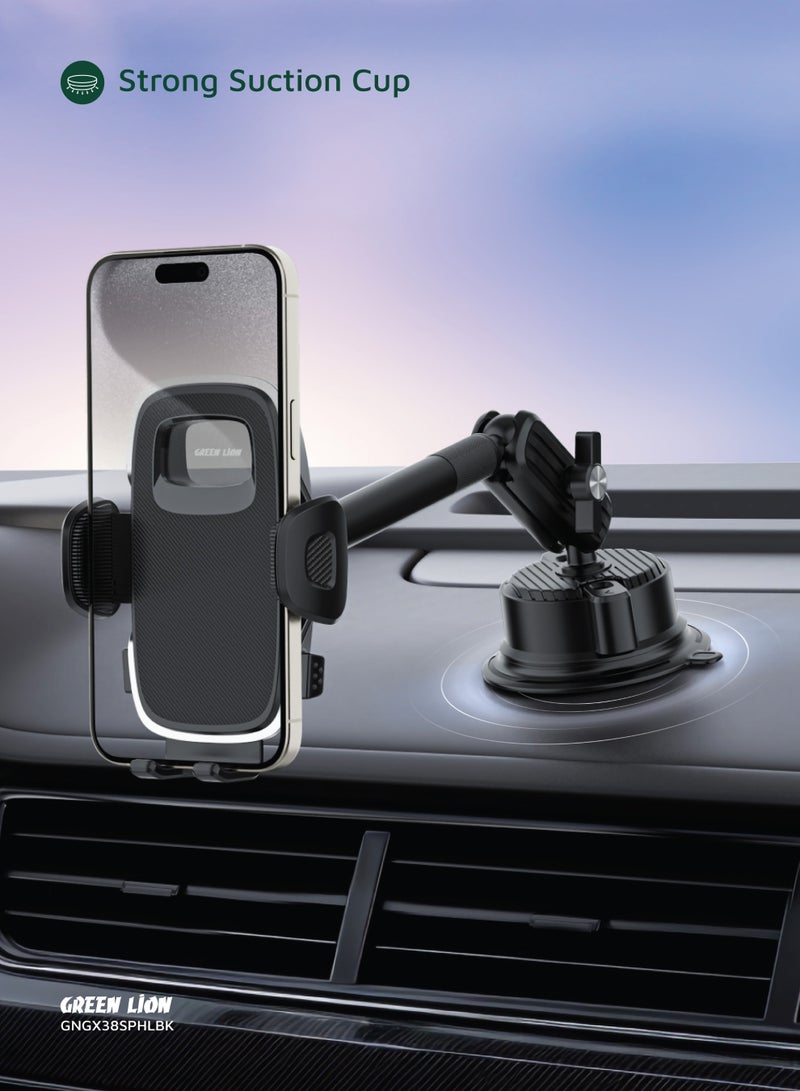 GREEN LION GX-38 Suction Phone Holder with 3 Axis Adjustment & Swivel Lock Base / Washable Suction Cup / Easy-Press Open & Close / Aluminum Alloy Rod / 360° Rotation - Black - Image 3