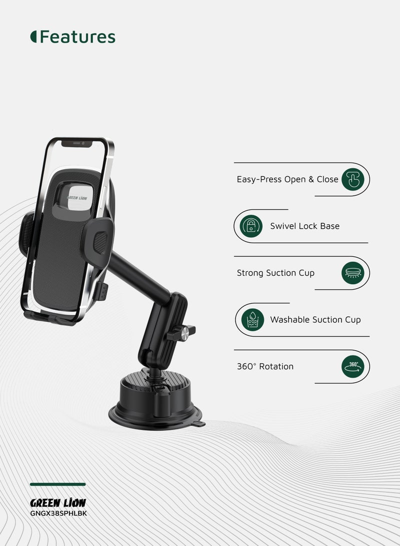 GREEN LION GX-38 Suction Phone Holder with 3 Axis Adjustment & Swivel Lock Base / Washable Suction Cup / Easy-Press Open & Close / Aluminum Alloy Rod / 360° Rotation - Black - Image 5