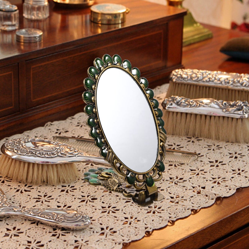 Vintage Metal Handle Mirror Lady Portable Mirror Cosmetic Mirror Foldable Mirror - Image 1