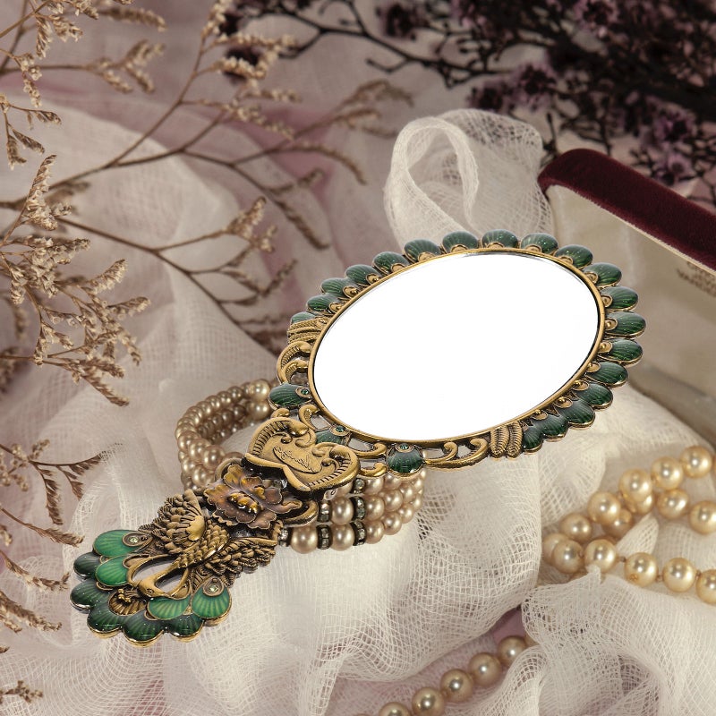 Vintage Metal Handle Mirror Lady Portable Mirror Cosmetic Mirror Foldable Mirror - Image 5